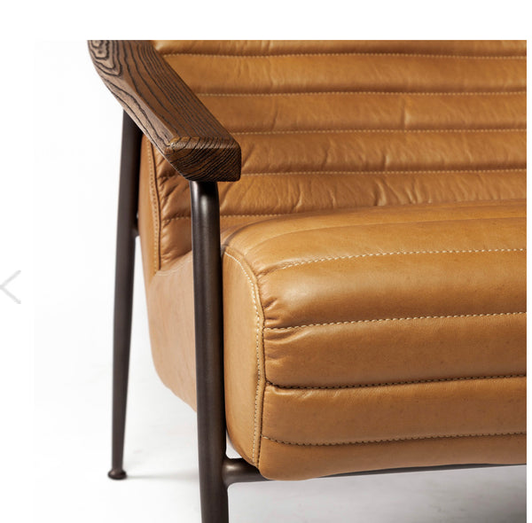 Cognac Leather & Wood Arm Chair
