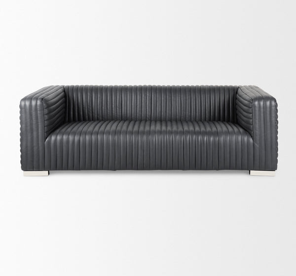 Black Top Grain Leather Sofa