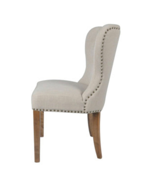 Beige Tufted Dining Chair w/ Teak Legs
