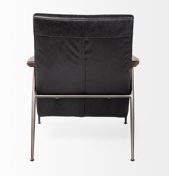 Black Leather & Wood Arm Chair
