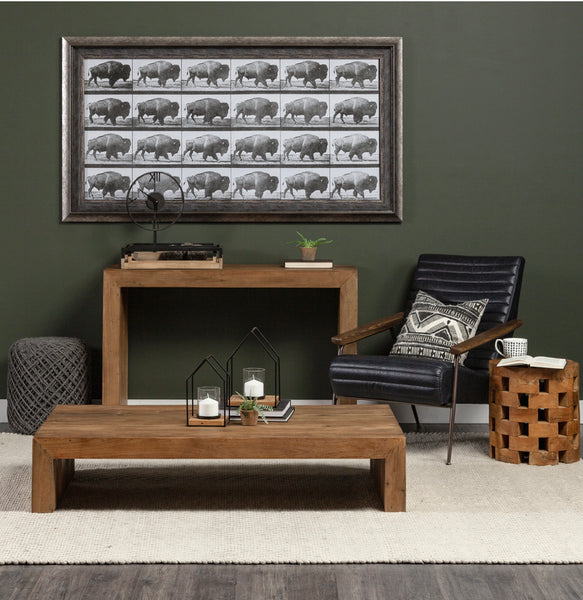 Black Leather & Wood Arm Chair