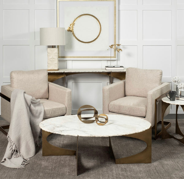 Oval Marble & Gold Iron Coffee Table