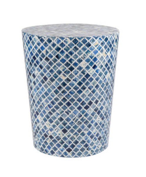 Bone Inlay Blue & White Stool