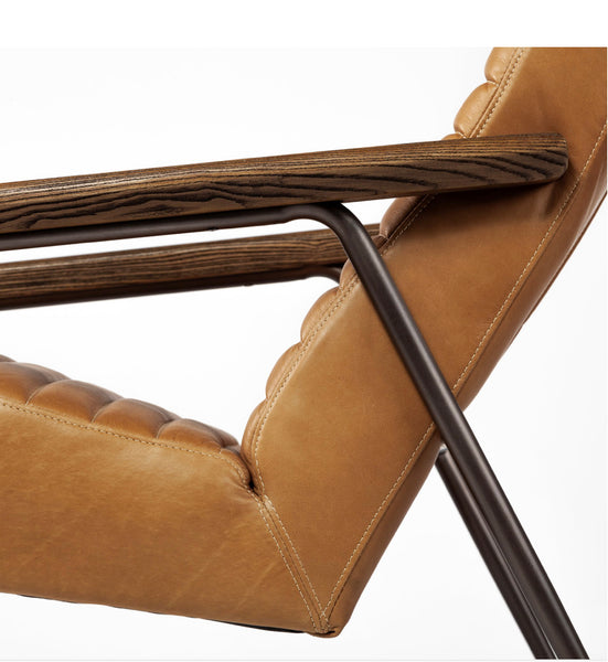 Cognac Leather & Wood Arm Chair