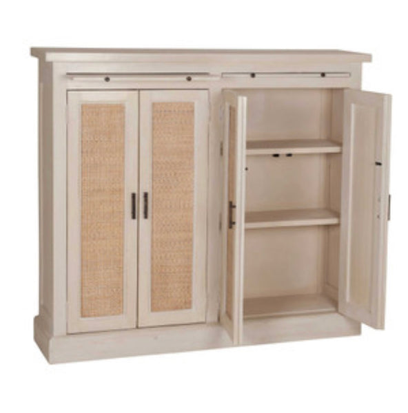 Wood & Rattan Tall Hall Cabinet
