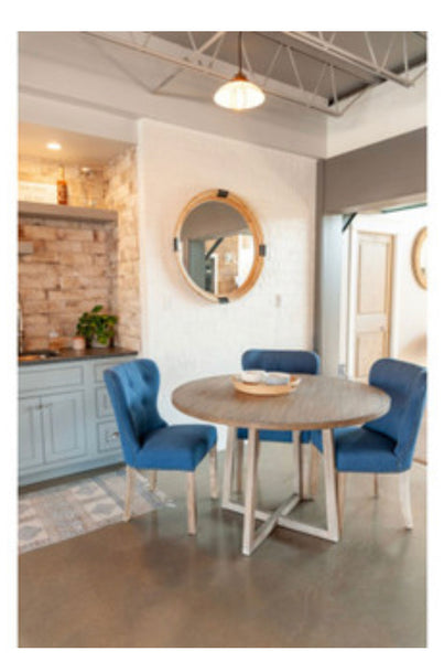 Blue Tufted Dining Chair w/ Teak Legs