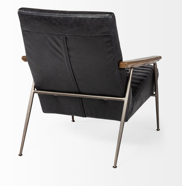 Black Leather & Wood Arm Chair