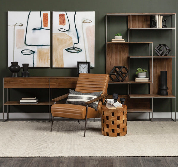 Cognac Leather & Wood Arm Chair