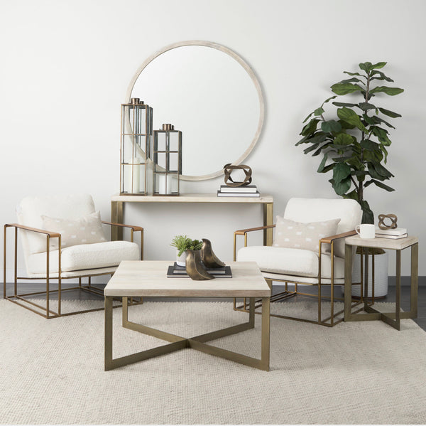 Cream Fabric & Gold Frame Accent Chair