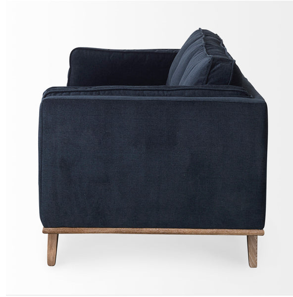 Navy Blue Fabric Sofa w/ Wood Feet