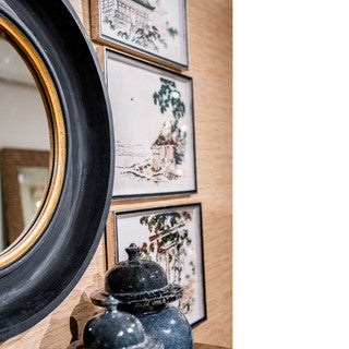 35” Black & Gold Wooden Mirror