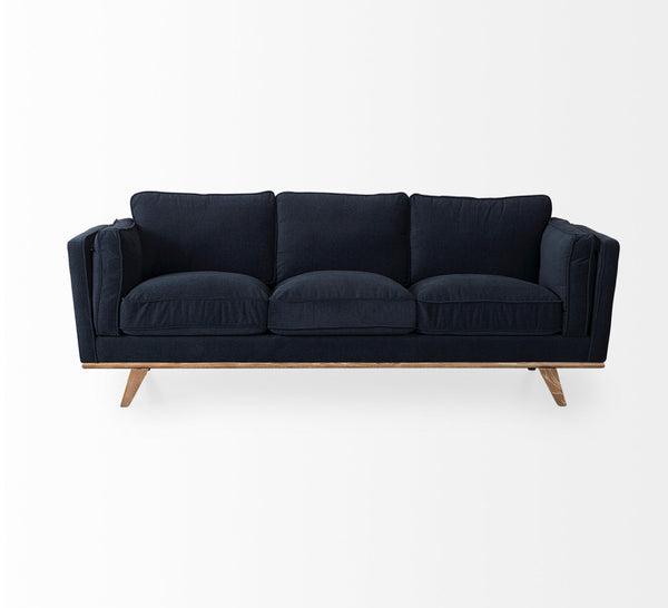Navy Blue Fabric Sofa w/ Wood Feet
