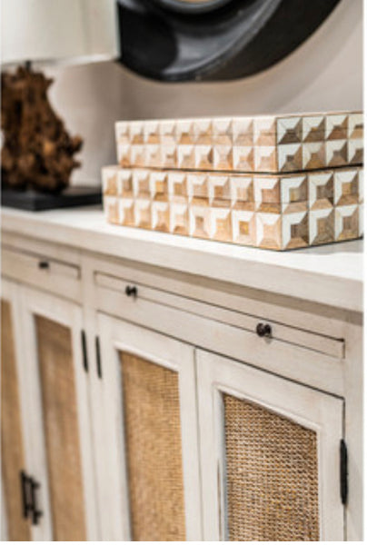 Wood & Rattan Tall Hall Cabinet