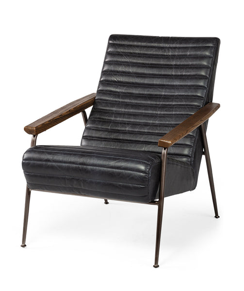 Black Leather & Wood Arm Chair
