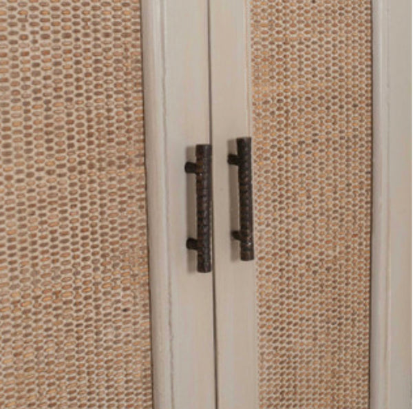Wood & Rattan Tall Hall Cabinet