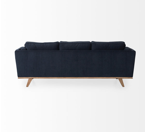 Navy Blue Fabric Sofa w/ Wood Feet