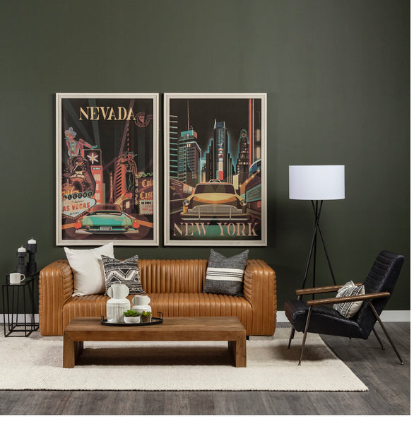Black Leather & Wood Arm Chair