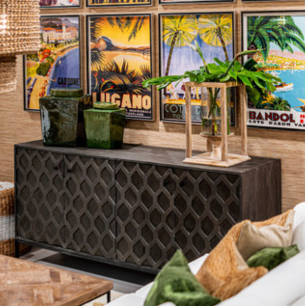Raised Honeycomb 4 Door Cabinet