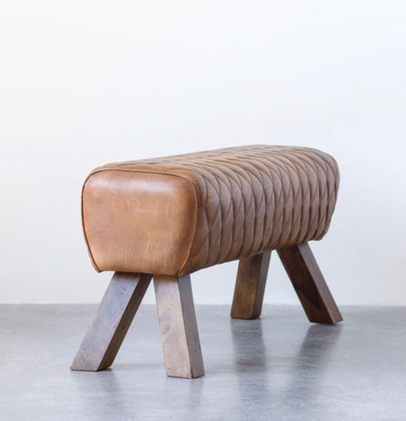 Stitched Leather & Wood Bench