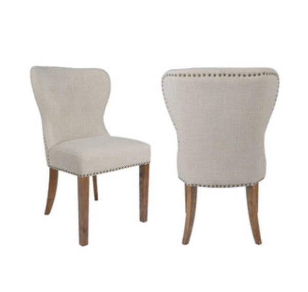 Beige Tufted Dining Chair w/ Teak Legs