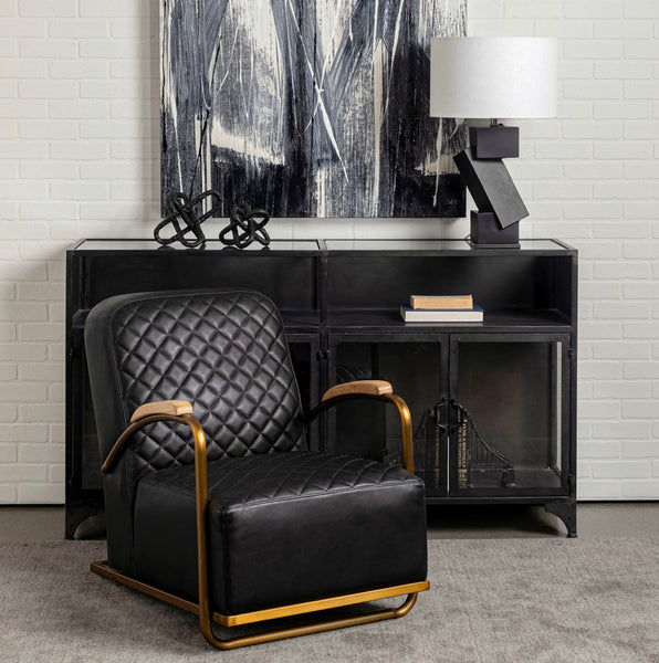 Black Leather Diamond Pattern Chair