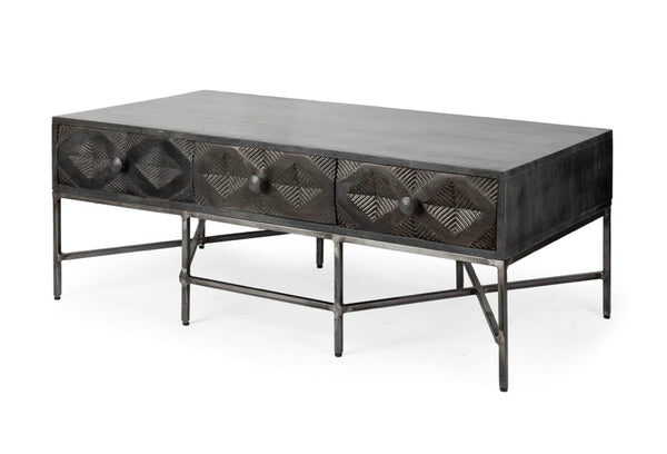 Hand Carved Diamond Pattern Coffee Table