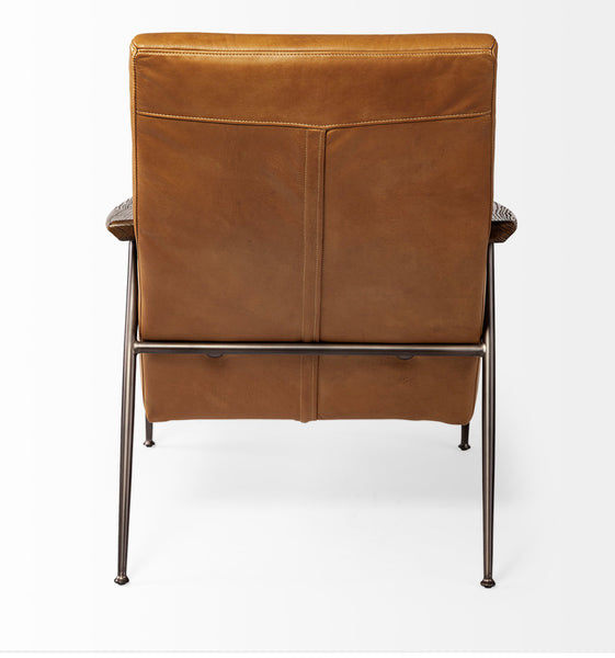 Cognac Leather & Wood Arm Chair