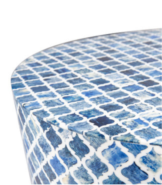 Bone Inlay Blue & White Stool