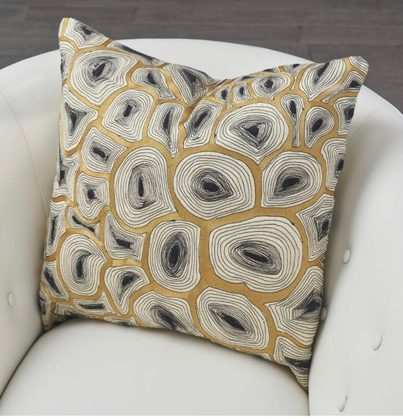 Gold & Black Hand Embroidered Agate Pillow