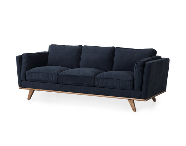 Navy Blue Fabric Sofa w/ Wood Feet
