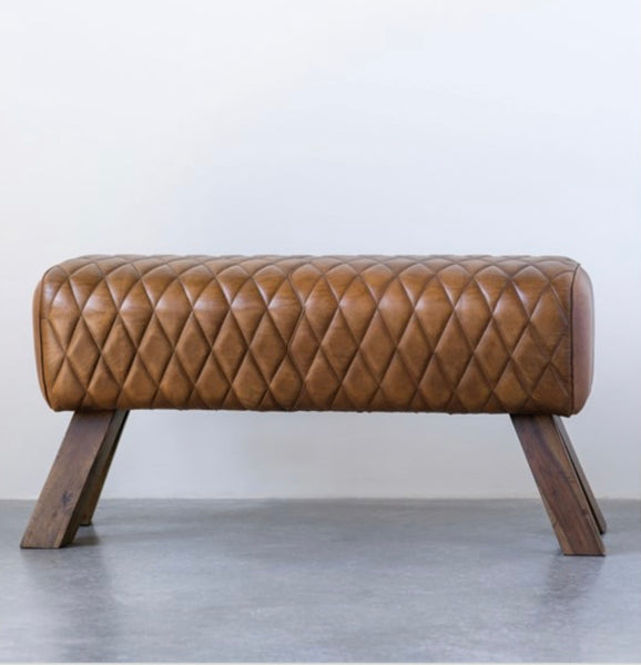 Stitched Leather & Wood Bench