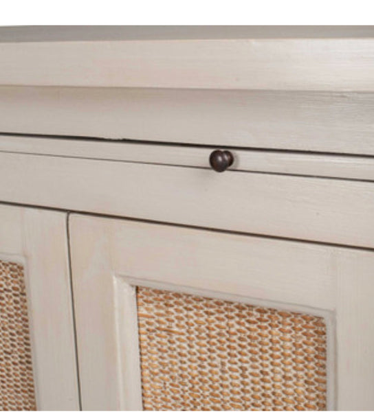 Wood & Rattan Tall Hall Cabinet