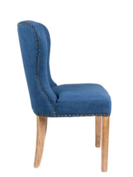 Blue Tufted Dining Chair w/ Teak Legs