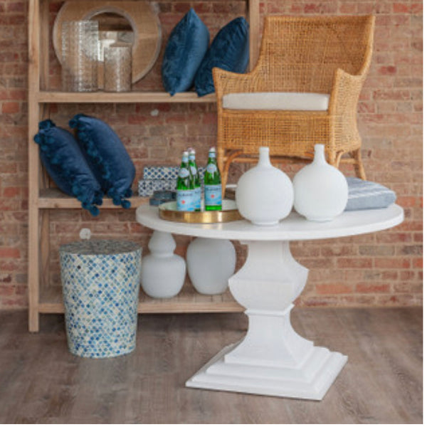 Bone Inlay Blue & White Stool