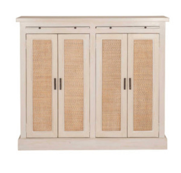 Wood & Rattan Tall Hall Cabinet
