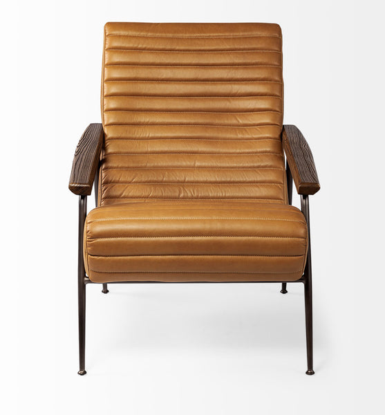 Cognac Leather & Wood Arm Chair
