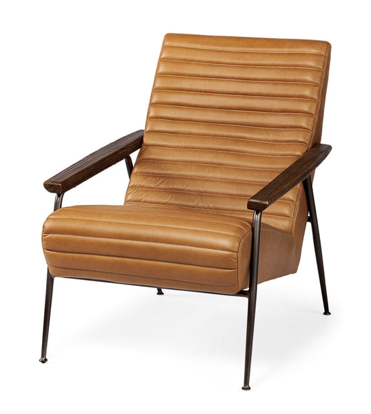 Cognac Leather & Wood Arm Chair
