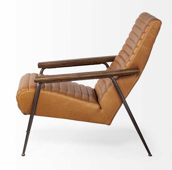 Cognac Leather & Wood Arm Chair