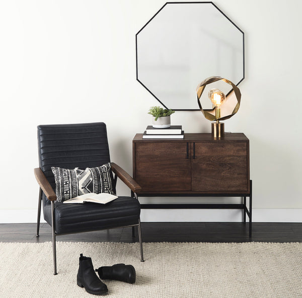 Black Leather & Wood Arm Chair