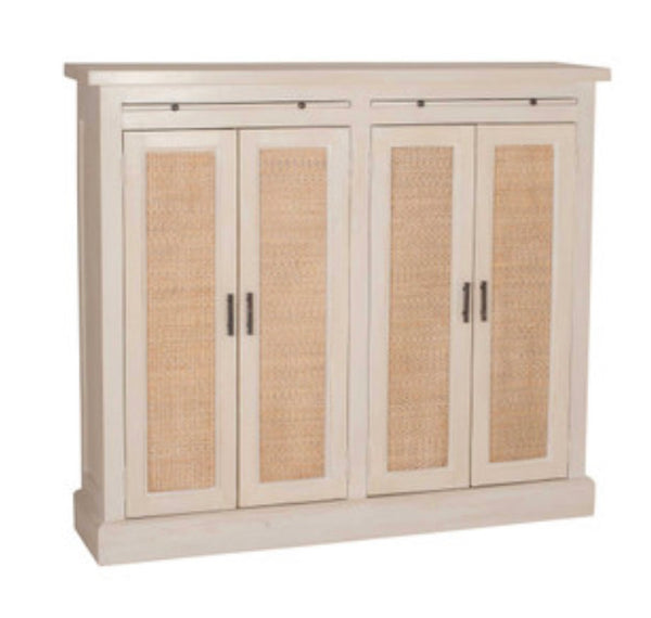 Wood & Rattan Tall Hall Cabinet