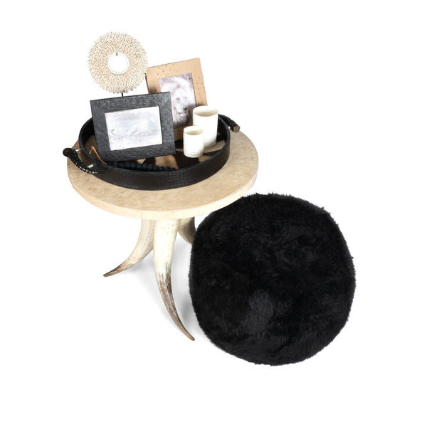 Cow Horn Table w/ Cream Cowhide Top